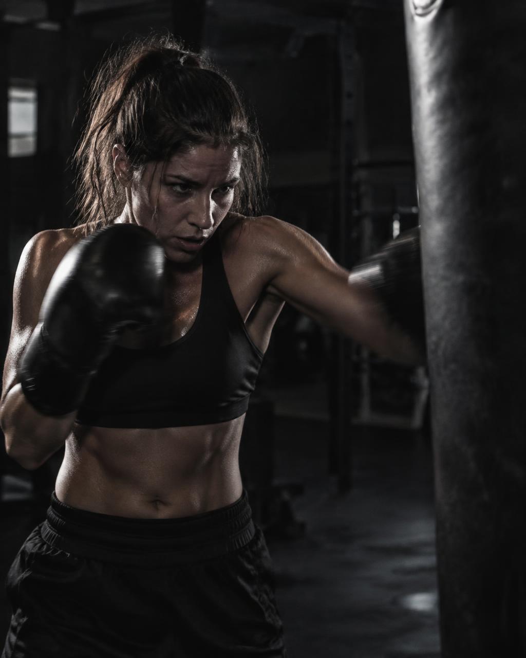 Member training on a heavy bag