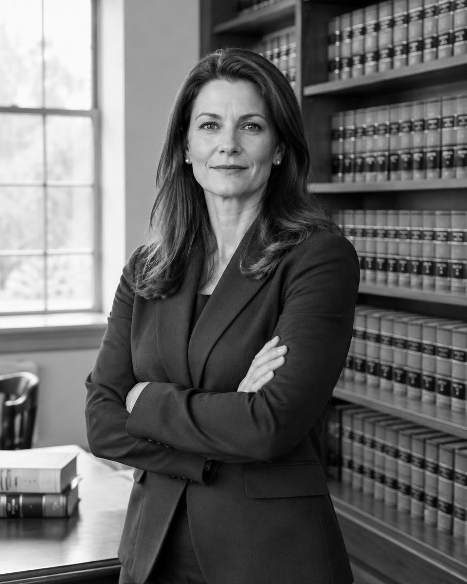 Portrait of a senior partner in the firm's law library