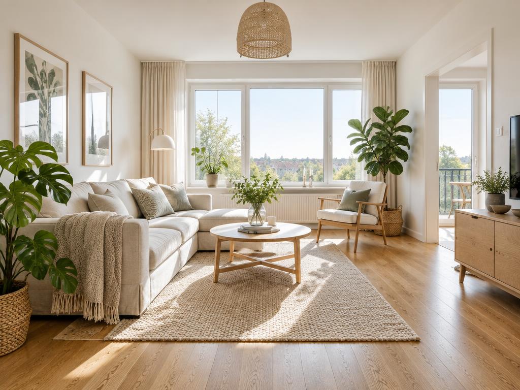 Bright living room with oak floors