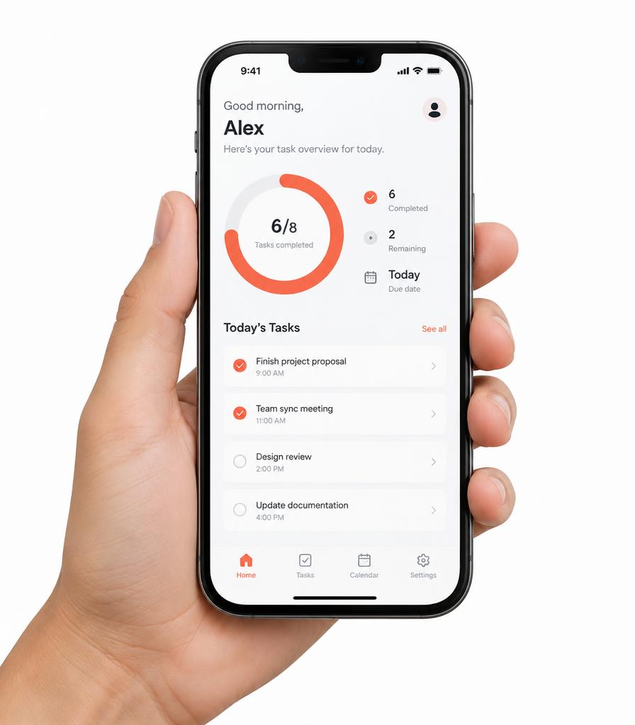 Tasknest app on a phone showing today's tasks