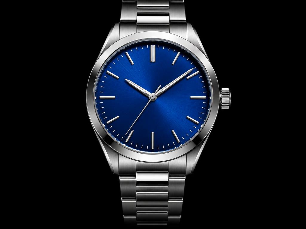 Steel watch with blue dial