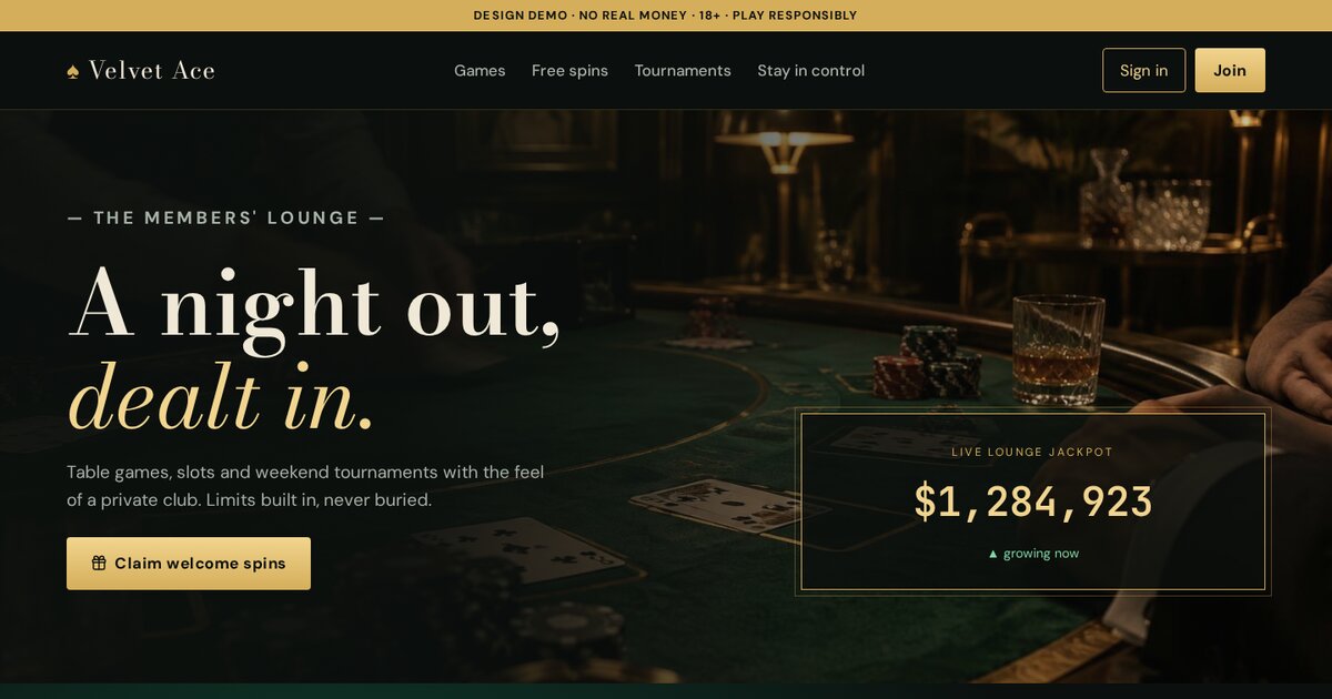 Velvet Ace Club, website demo built by Dan