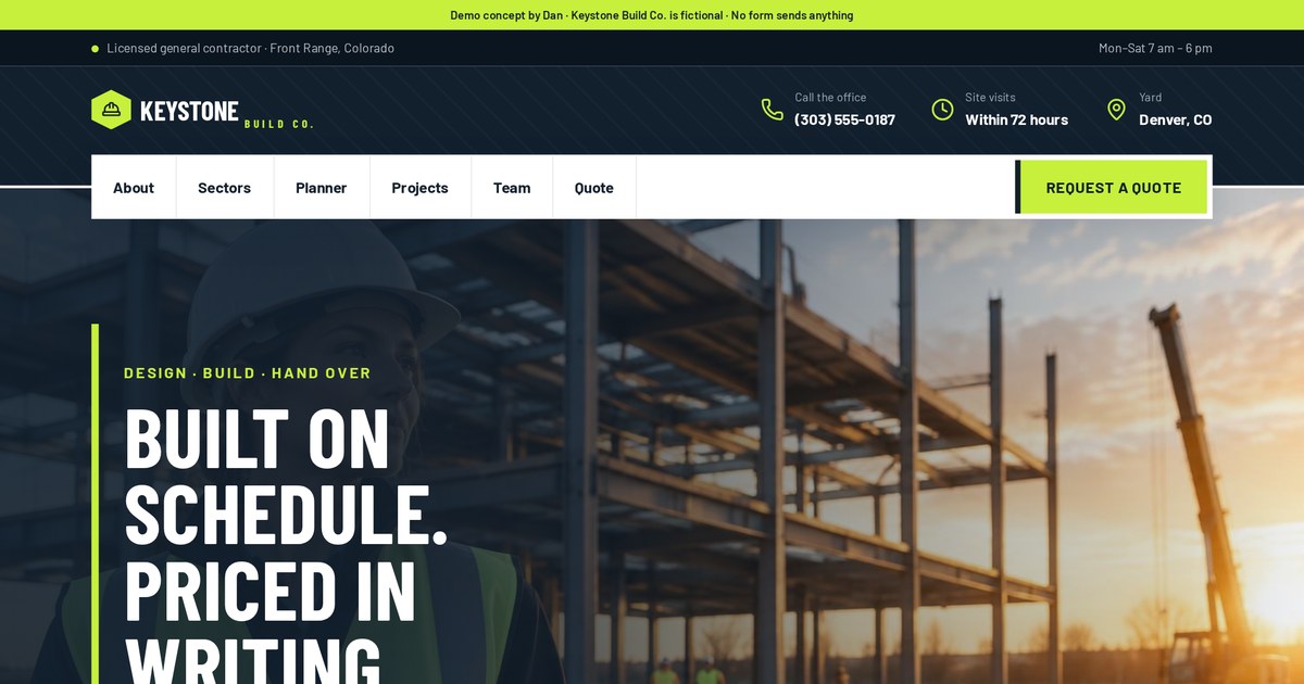 Keystone Build Co., website demo built by Dan