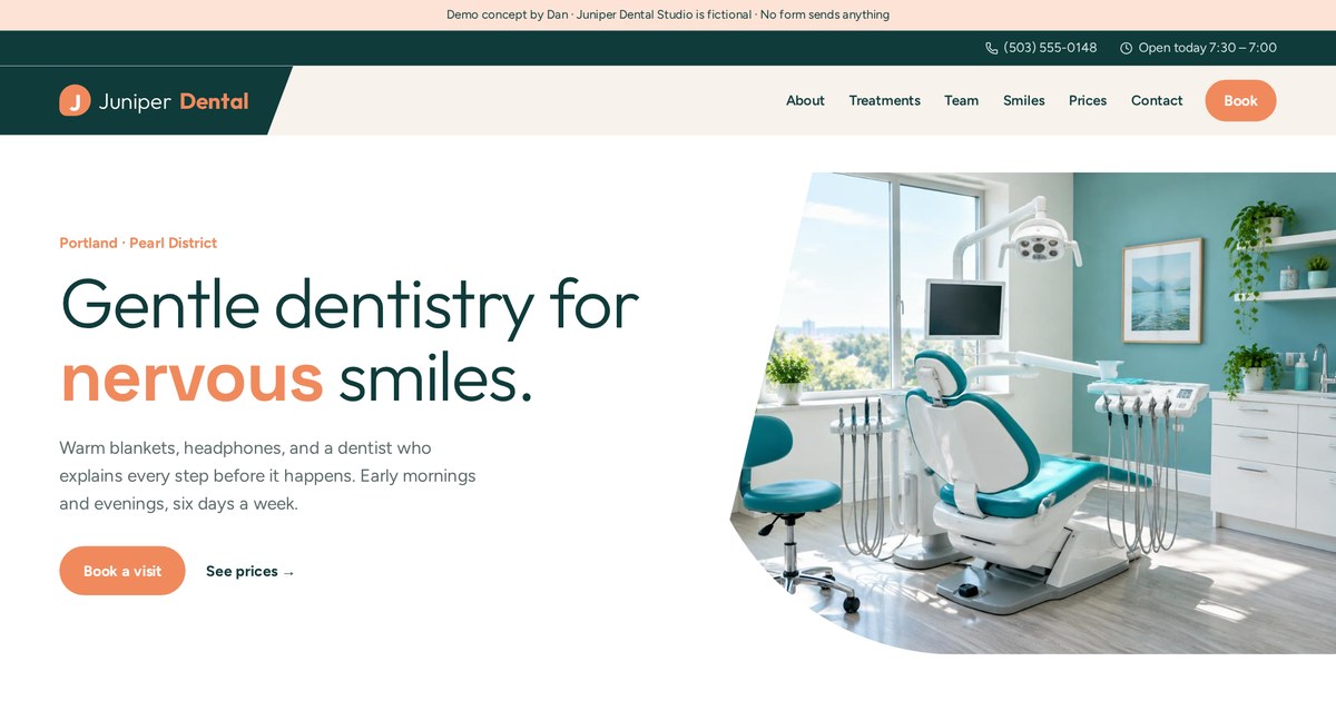 Juniper Dental Studio, dentist demo built by Dan
