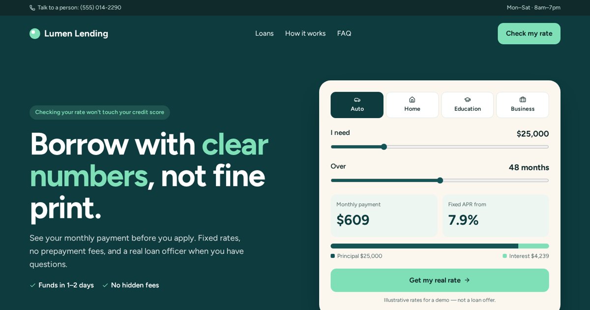 Lumen Lending, loans demo built by Dan
