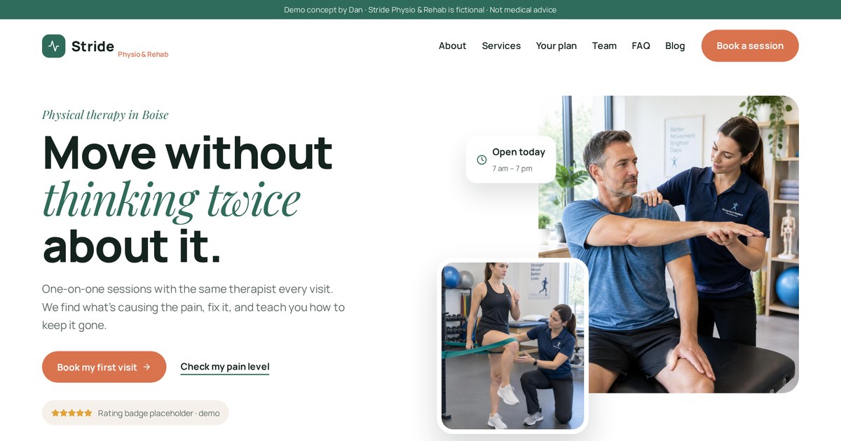 Stride Physio & Rehab, website demo built by Dan
