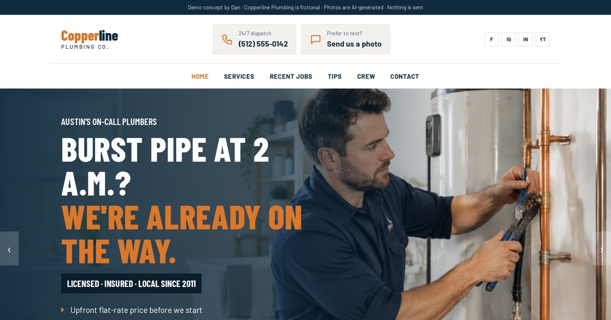 Copperline Plumbing, plumbing website built by Dan