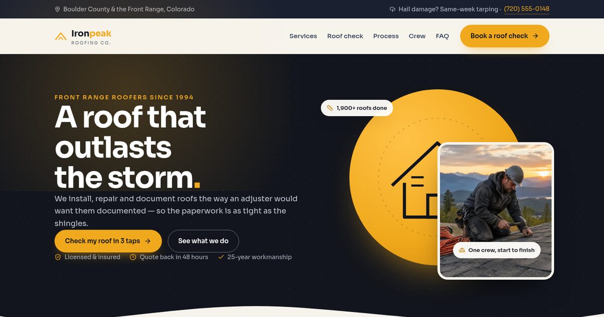 Ironpeak Roofing Co., roofing website built by Dan