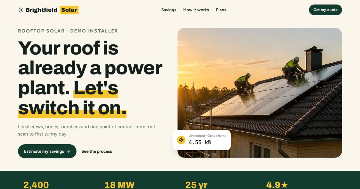 Brightfield Solar Co., solar installer demo built by Dan