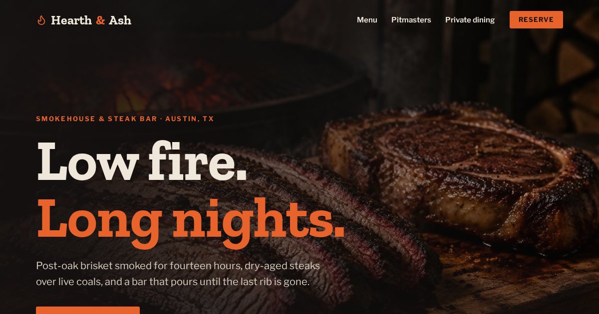 Hearth & Ash Smokehouse, restaurant booking demo built by Dan
