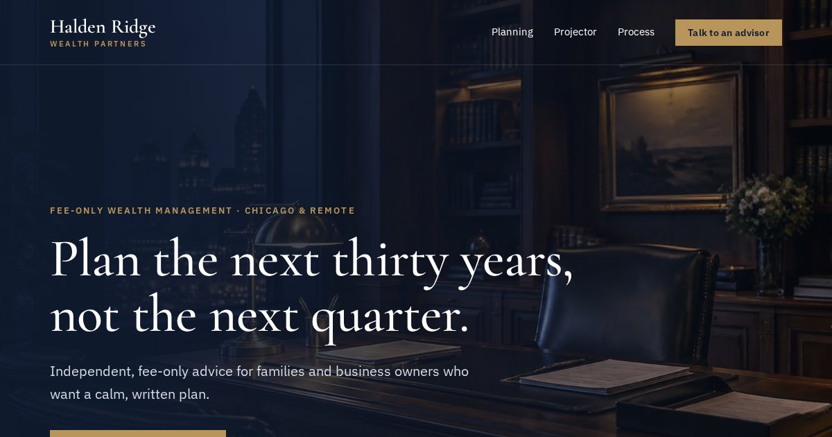 Halden Ridge Wealth, wealth management website built by Dan